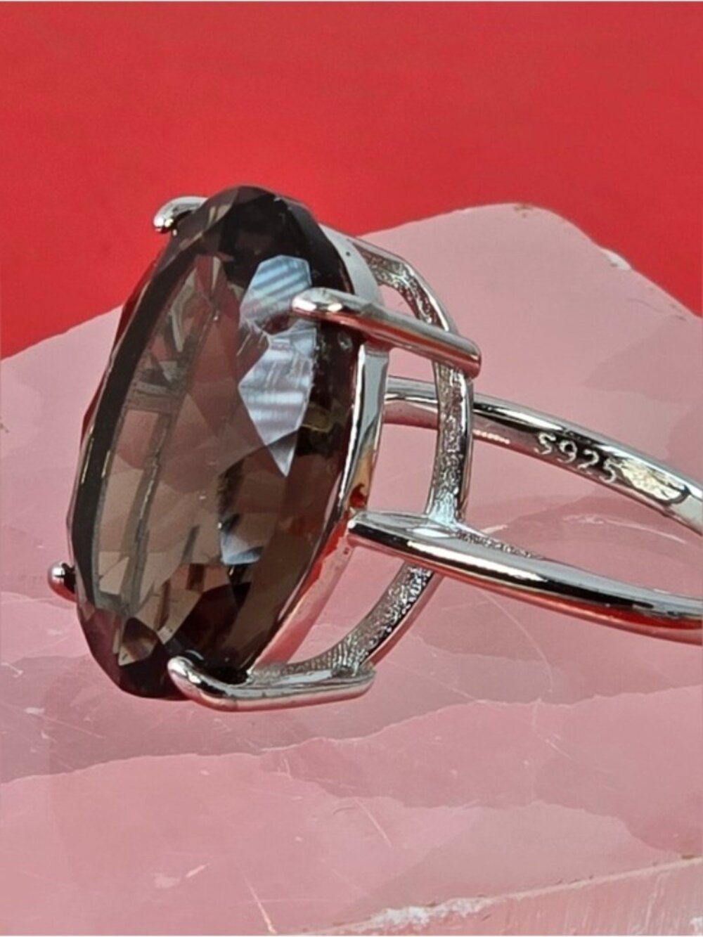 925 Sterling Silver Ring 6.5 with Brilliant Cut Natural Smoky Quartz 13x18mm Gem - Picture 2 of 10